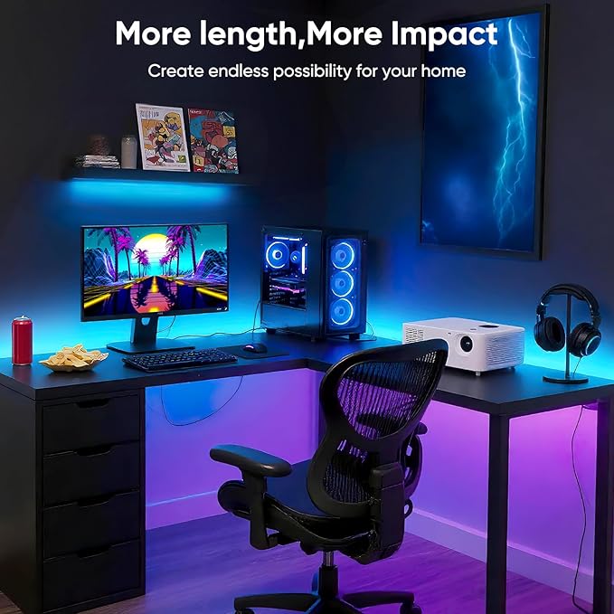 Led Lights for Bedroom, IC+RGB 130FT (2 Rolls of 65ft) Strip Lights, 24Key Remote with App Control, Music Sync Color Changing for Room Decor Party