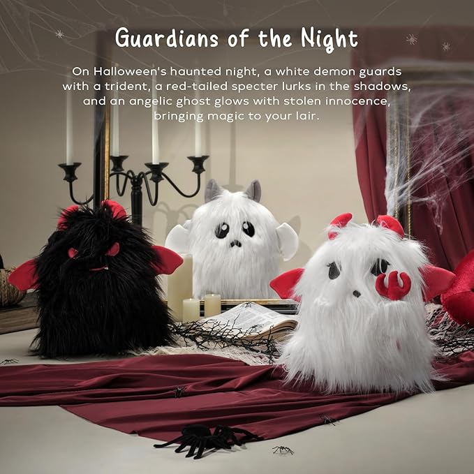 Ashler Ghost Pillow - Cute Shaped Throw Pillow for Halloween, Black Fur Devil 3D Halloween Pillow with Tail, Ideal Gift for Halloween Decor, 14x10.5 inches