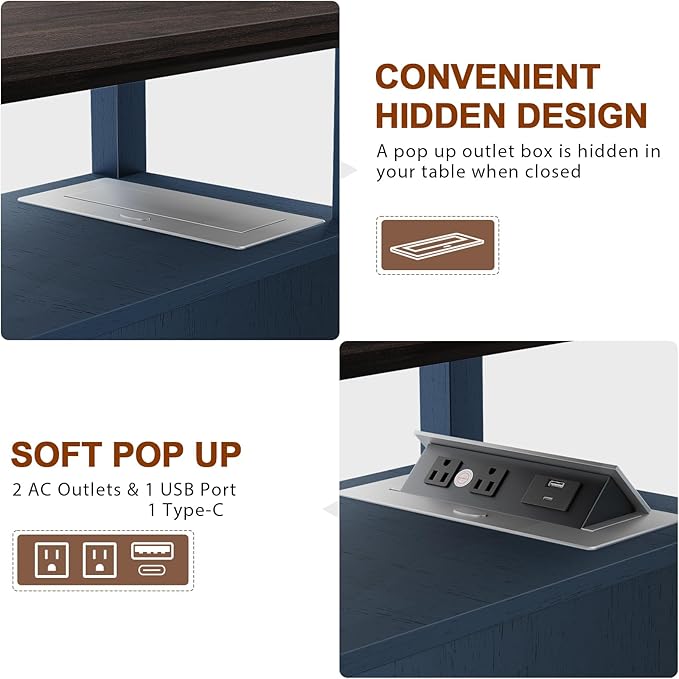 HIFYOBRO 2 Drawers End Table with Flip Top Charging Station Set of 2, Narrow Side Table, Type-C & USB Port & Power outlets, Wooden Storage End Table for Living Room, Bedroom