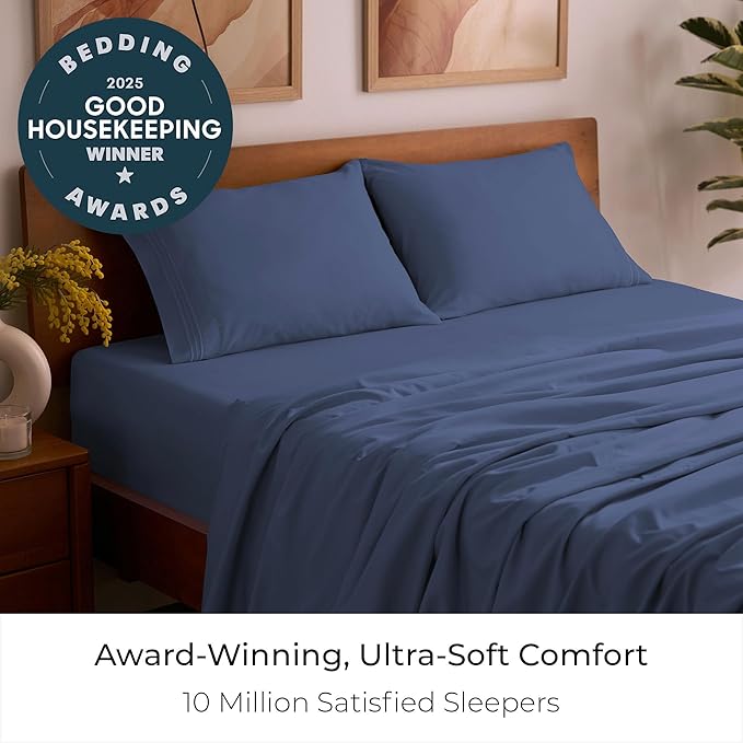 Mellanni Queen Sheets Set - 4 PC Iconic Collection Bedding - Hotel Luxury, Extra Soft, Cooling Bed Sheets - Wrinkle, Fade, Stain Resistant (Queen, Blue Nova)