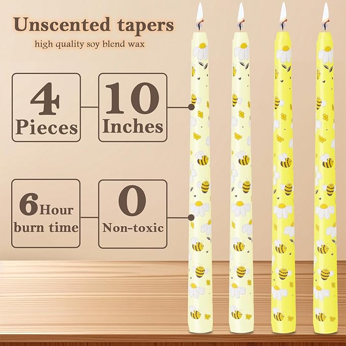 10 Inch Bee Taper Candles Long Tapered Candlesticks for Baby Shower Bee Themed Party Supplies What Will It Bee Gender Reveal Decorations