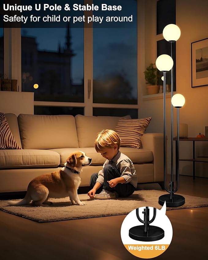63IN 3-Light Dimmable Floor Lamp, Unique Candle Holder Style Black Tall Standing Lamps with 3000K G9 Bulbs for Reading, Mid Century Modern Floor Lamp for Living Room Bedroom Office
