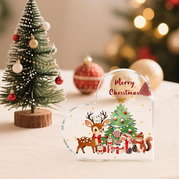 Christmas Home Decorations 3.9 Inch Christmas Plaque Acrylic Xmas Elk Decor Plaques for Family Friends Table Decor