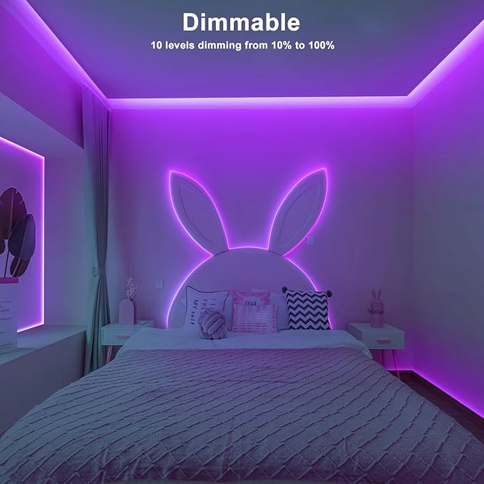 16.4ft Purple COB Led Strip Lights with Remote, Dimmable Bright Dotless Adhesive Indoor Led COB Light Strip for Cabinet, Painting, Room, Bed