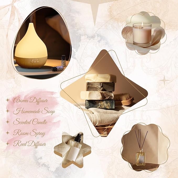Fragrance Oils Hotel Set—Santal, Luxury Night, White Tea & Thyme, Gardenia Bloom, Dream Walk, Citrus Amber, Essential Oils for Diffuser, Candle & Soap Making, Luxury Diffuser Oils Scents