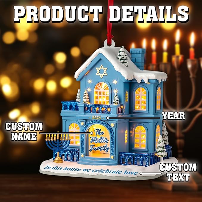 Personalized Hanukkah Ornaments for Tree - House Warming Gifts New Home Ornament 2025, Custom 2D Family Christmas Ornaments, Merry Chrismukkah Jewish and Christian Gift Idea