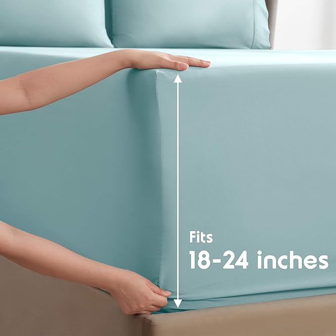 Nestl Extra Deep Twin Sheet Set - 4 Piece Breathable & Cooling Sheets - Hotel Luxury Bedding Set w/18-24 Inch Deep Pockets - Easy & Secure Fit - Super Soft, Wrinkle Free & Comfy - Light Blue