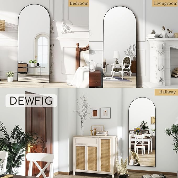 Full Length Mirror, 71"*26" Arched Full Body Mirror with Stand, Large Floor Mirrors for Leaning or Hanging, Big Mirrors for Bedroom, Living Room,Dressing Room, Aluminum Alloy Frame, Black