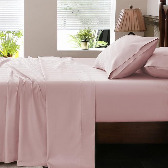 Extra Deep Pocket California King Sheets 18-24 Inch 100% Egyptian Cotton 1000 Thread Count Sateen Weave Soft Breathable 4 Pieces(California King,Light Pink)