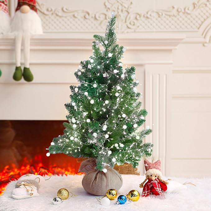 Battery Powered Fairy Lights with Remote, 100 LED Cluster Lights Christmas Waterproof Twinkly Globe String Lights for Christmas Tree Copper Wire Firecracker Light for Bedroom Indoor Decoration