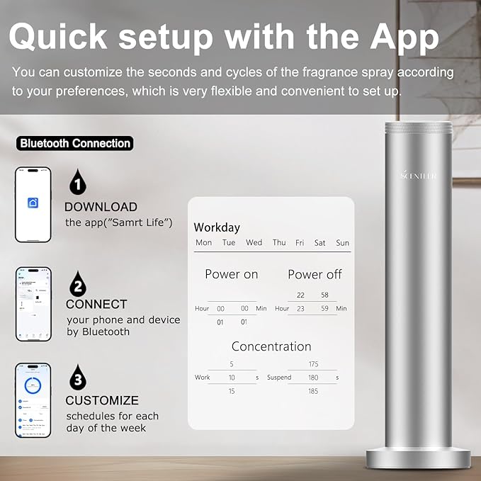 Wireless Hotel Scent Diffuser-Cordless Rechargeable Diffuser for Whole House- Scent Air Machine for Home -App Bluetooth Control -Waterless Essential Oil Diffuser for Large Room, Studio Office -Silver