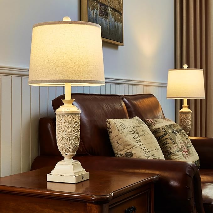 26.5" Farmhouse Table Lamp Set of 2, 3-Way Dimmable Touch Control Bedside Lamps Vintage Rustic Side Table Nightstand Lamps for Bedroom Living Room Study Room