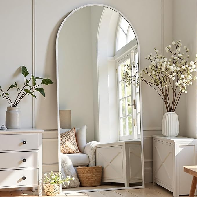 Full Length Mirror, 58"x18" Large Floor Mirror with Stand, Full Body Mirrors for Leaning or Hanging, Standing Mirrors for Bedroom, Living Room,Dressing Room, Aluminum Alloy Frame, White