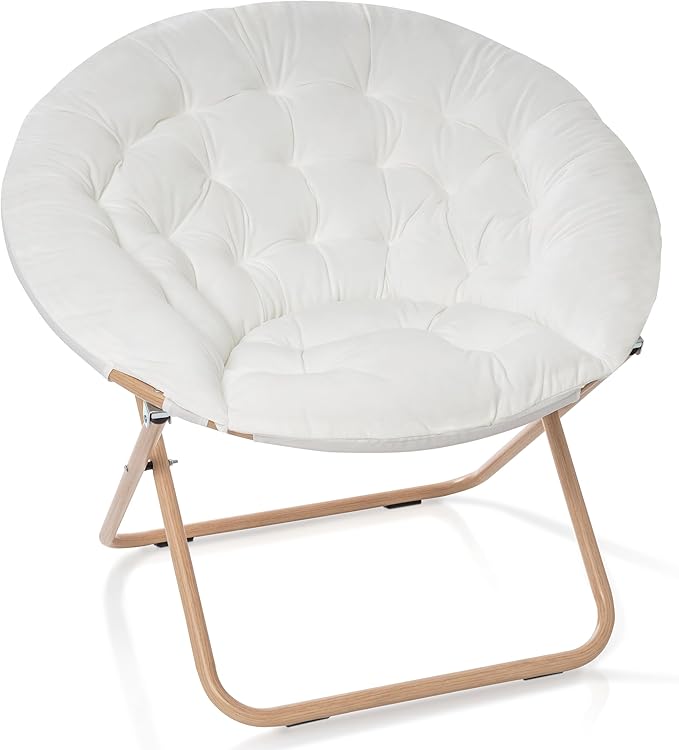 Milliard Cozy Chair/Velour Saucer Accent Chair for Bedroom/X-Large (White/Wood-Tone)