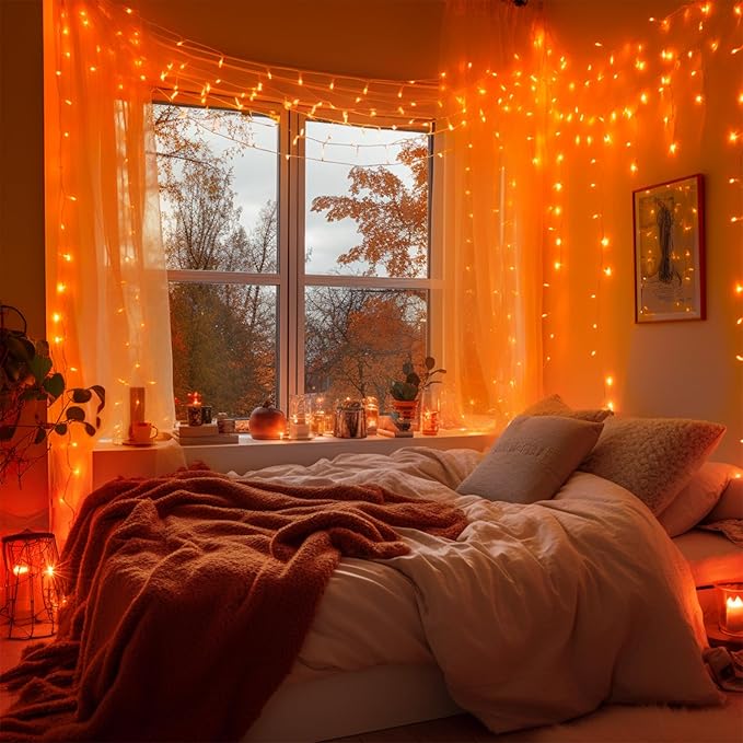 JMEXSUSS 168FT 600 LED Christmas Lights Outdoor Waterproof 8 Modes Halloween String Lights Orange Christmas Tree Lights Indoor Halloween Plug in Thanksgiving Party Holiday Decorations