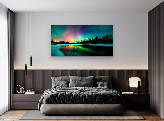 S01975 Wall Art Aurora scenery Painting on Canvas Prints Stretched and Framed Pictures to Photo Paintings on Canvas Ready to Hang for Home Decorations Office Wall Decor XXLarge 30x60 inch