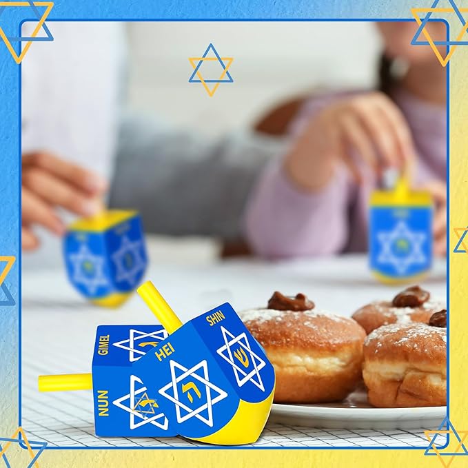 2 Pcs Hanukkah Dreidels Game Toy Extra Large Wooden Dreidel for Hanukkah Decoration with English Transliteration, Forever Spinning Tops Party Favors(Hexagram)