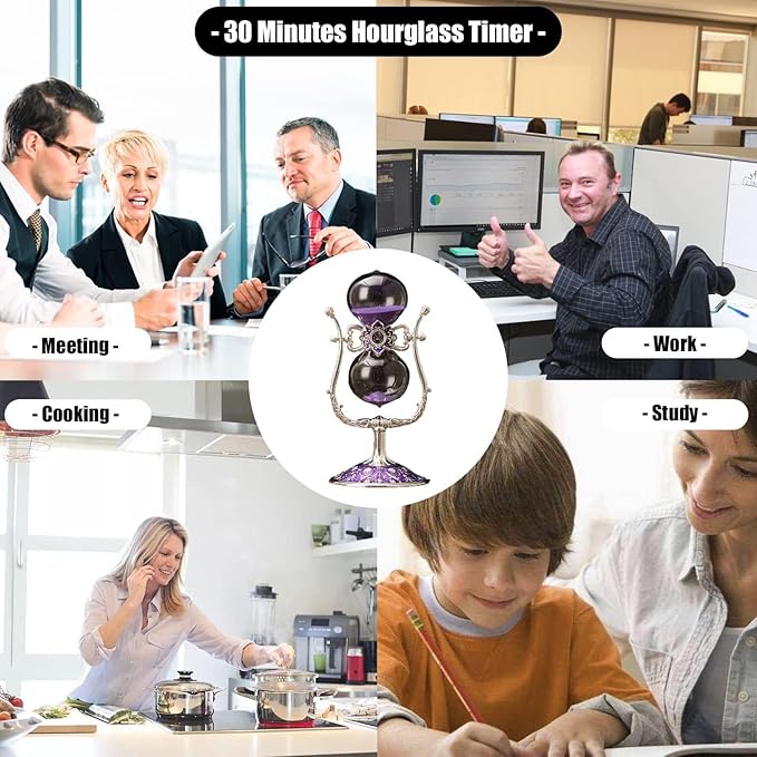 Sanduhr 30 Minuten,Hour Glass,360° flip Metal Vintage Hourglass,Hourglass Decor,for Home Decoration Office Desk Wedding Party Decor Kitchen Timer (Purple Sand)