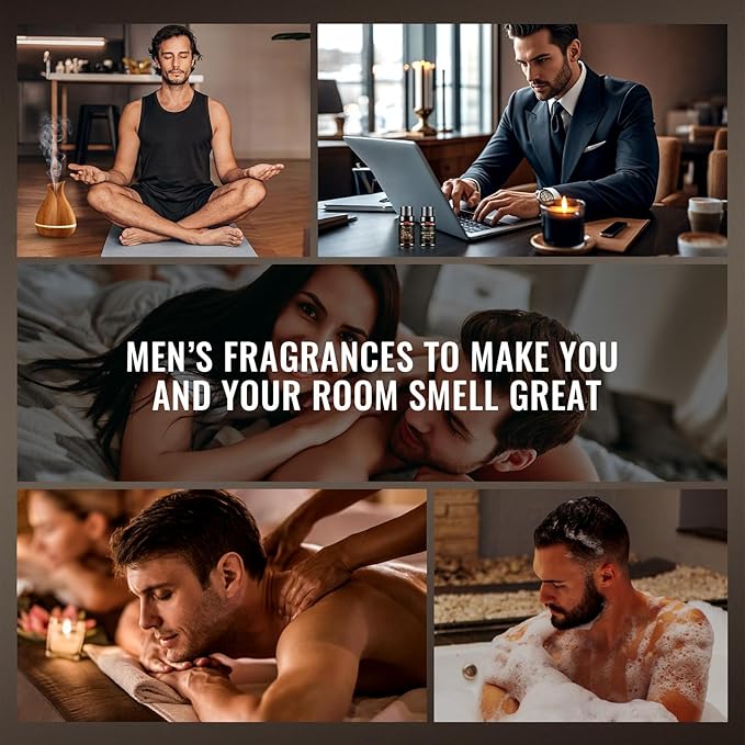 Men Essential Oils Gift Set, Premium Fragrance Oil for Diffusers for Home, Candle & Soap Scents,Agarwood & Leather,Tobacco & Vanilla, Sandalwood & Amber, Cypress & Sage, Rum & Musk,Cedarwood & Oud