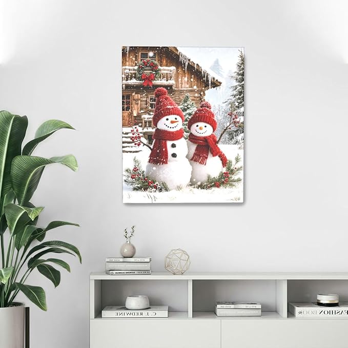 Zyphren Christmas Snowman Wall Art Winter Picture Wall Decor Snowman Canvas Print Painting Home Artwork Gifts for Living Room Bedroom Bathroom 16"x20"