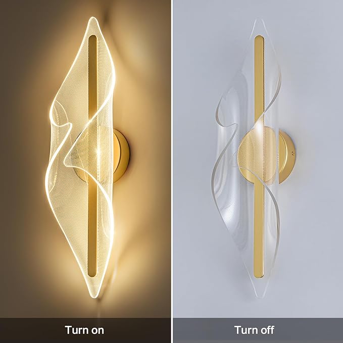 Gold Wall Lights 22.4In Acrylic Wall Sconce with Remote Control LED Dimmable Sconces Wall Lighting for Living Room Hallway Bathroom Bedroom Stairs
