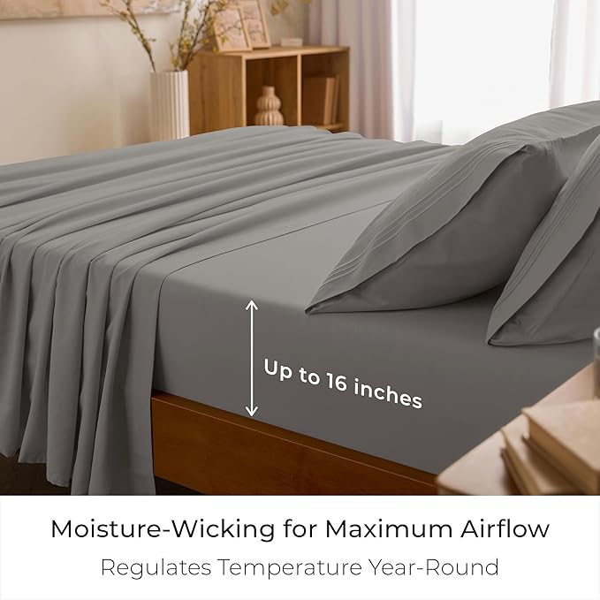 Mellanni Queen Sheets Set - 4 PC Iconic Collection Bedding - Hotel Luxury, Extra Soft, Cooling Bed Sheets - Wrinkle, Fade, Stain Resistant (Queen, Taupe)