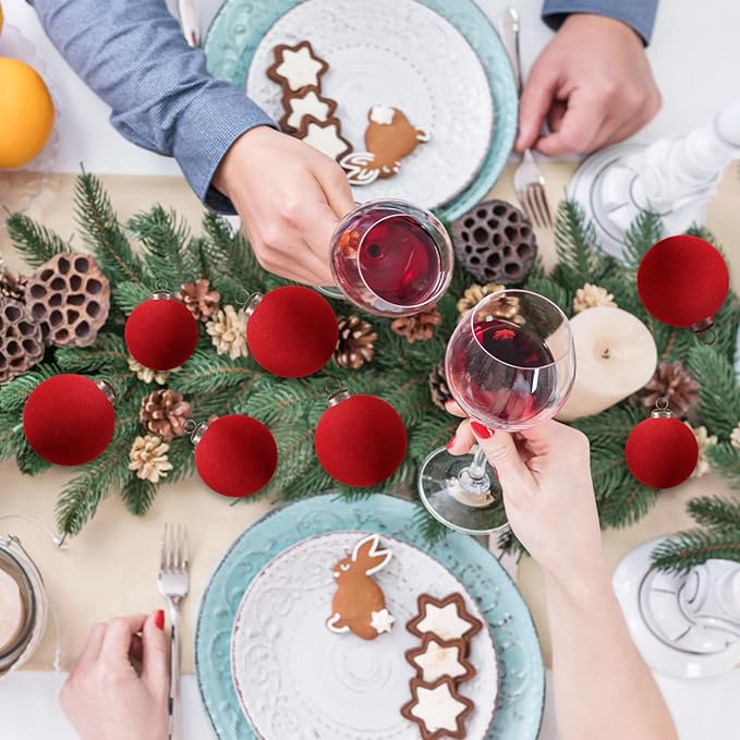 36 Pcs Velvet Christmas Balls Bulk - Flocked Christmas Tree Ball Ornaments Hanging Decoration for Xmas Tree, Wreath, Home or Party Decorations, 2.36", 2.76", 3.15"(Wine Red)