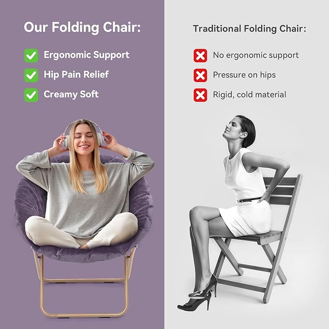 Magshion Saucer Chair for Adults, Comfy Living Room Lounge Chair for Bedroom Corner, Dorm, Apartment, Faux Fur Fluffy Circle Accent Seat with Thick Padded & Folding Metal Frame (Purple, Set of 2)