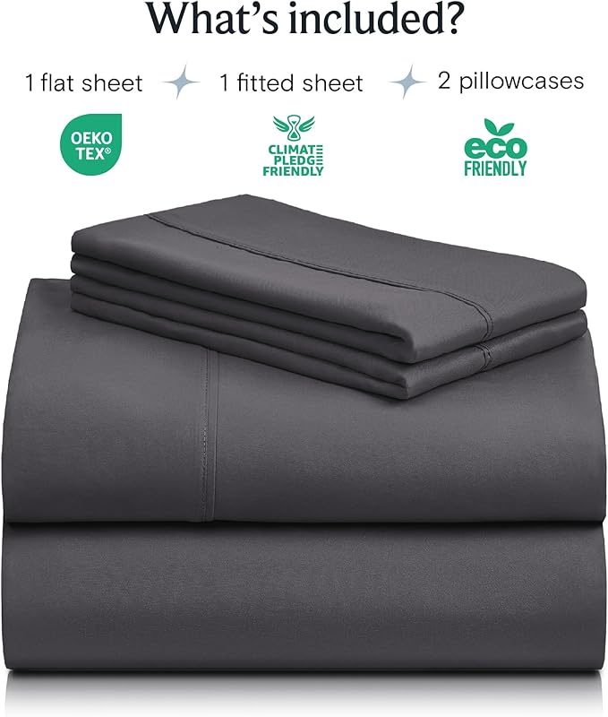 LuxClub 4 PC Full Size Sheet Set Sheets Deep Pockets Wrinkle Free Cooling Sheets Machine Washable Hotel Bedding Silky Soft - Dark Grey Full