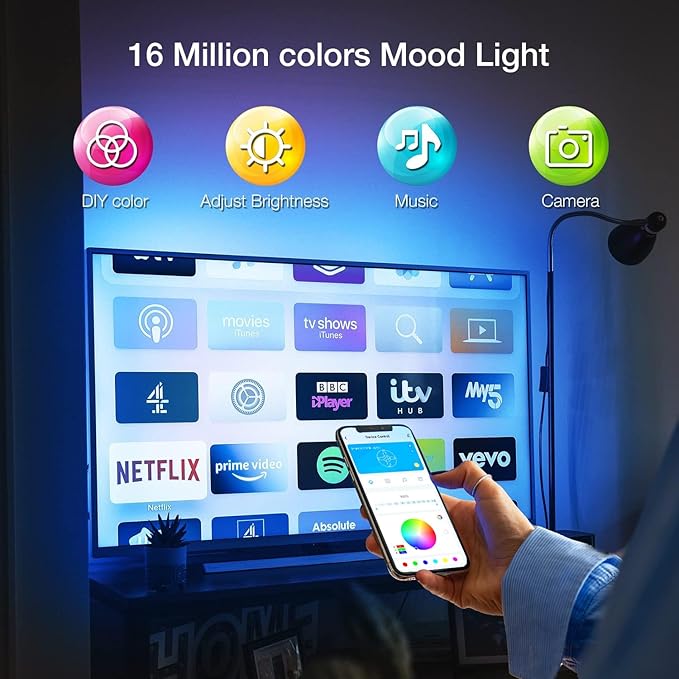 DAYBETTER Led Lights for TV 55 inch,12.5 ft TV Led Backlight 65 inch TV Led Lights,USB Led Strip Lights for TV 55-65 inch with Remote,TV Lights Behind Change with TV,Ambient Lighting,Gaming Room Decor