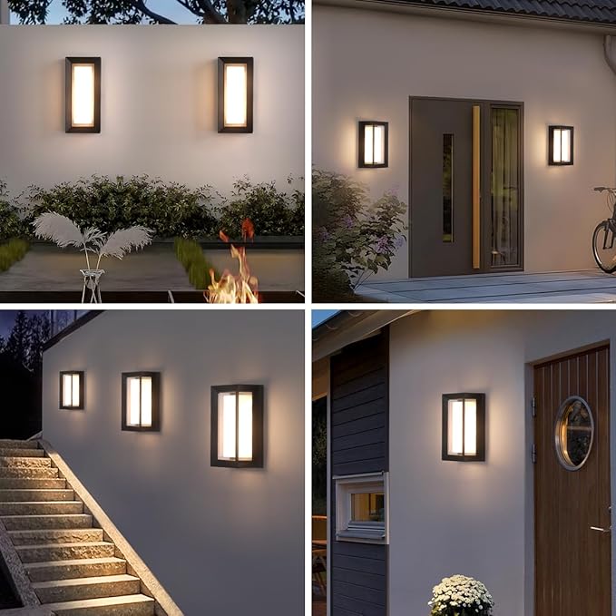 24W Exterior Lighting Fixtures,15%-100% Dimmable,3CCT 3000K/4000K/6500K,2160LM Aluminum Outdoor Modern Wall Lights,10.23 Inch Exterior Wall Lanterns,Matte Black Indoor Wall Sconce Art Lights 2 Pack