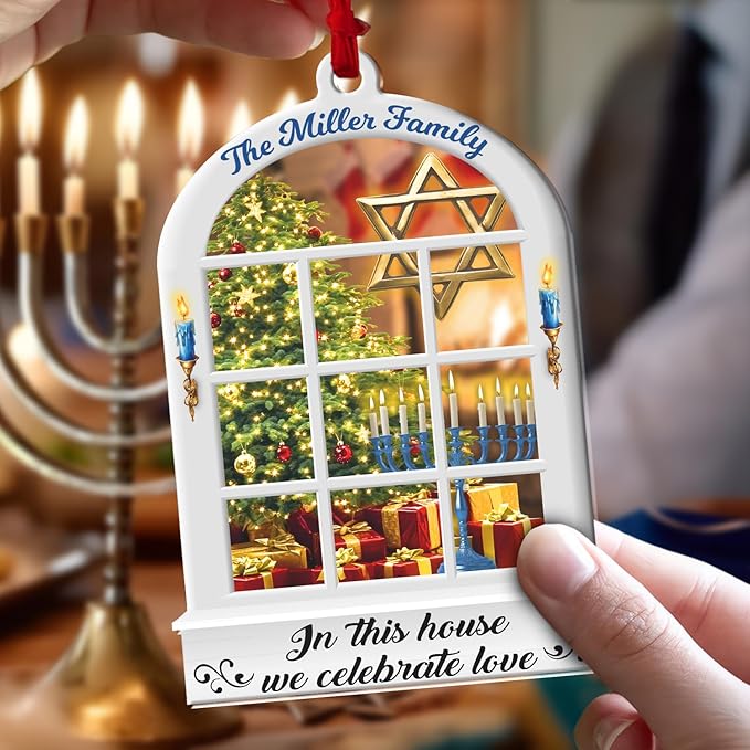 Hanukkah Ornaments - Personalized Hanukkah Ornament for Tree, Family Christmas Ornaments, Merry Chrismukkah Jewish and Christian, Hanging Decor