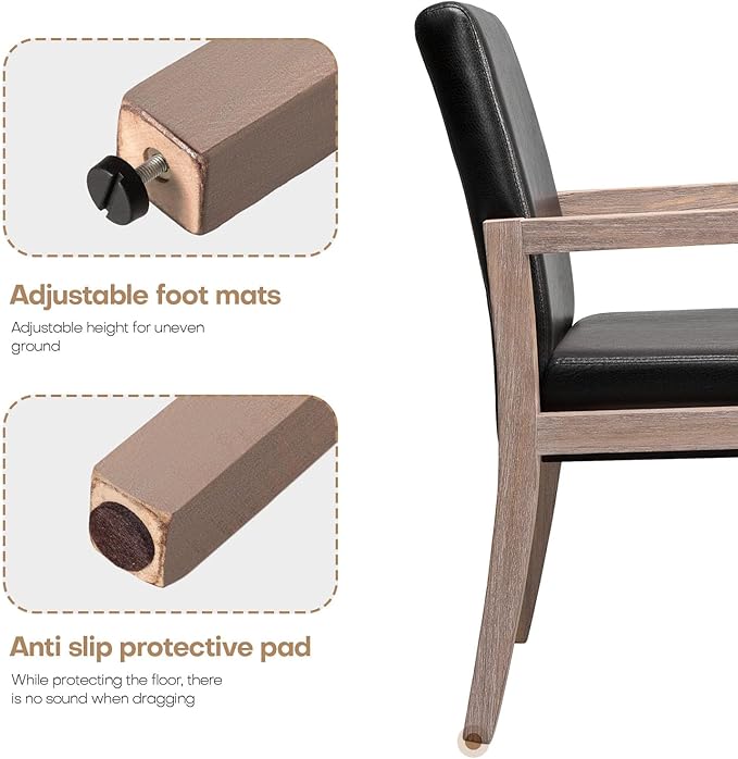 Dining Chairs Upholstered Dining Chairs with Arms, Mid Century Modern Accent Chairs for Living Room Arm Chairs with Wood Frame (2, Black with Wood Arms)