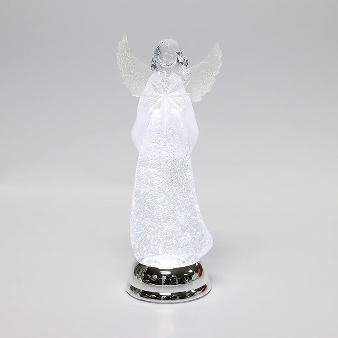 Christmas Tabletop Decor, Snow Globe Water Spinning LED Lighted Angel, Battery Operated (not Included) (12.8" H x 4.5" W x 4.5" D) by Moments in Time
