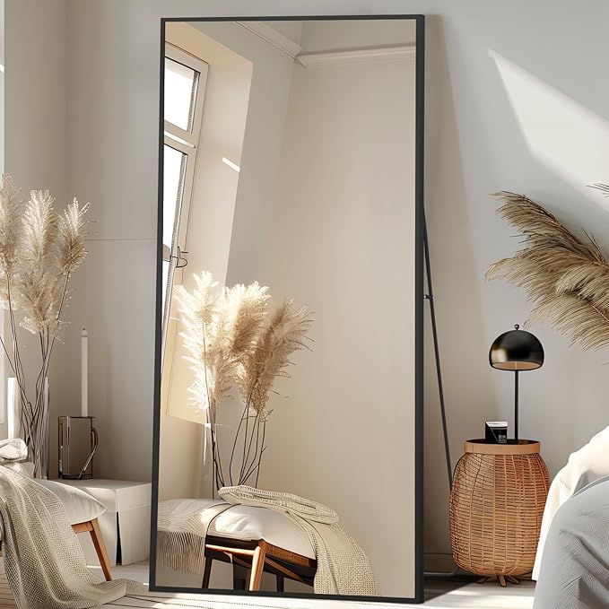 Full Length Mirror, 76"x34" Oversized Floor Mirror Free Standing, Large Full Body Mirror for Bedroom Living Room Gym, Black Mirror Full Length with Tempered Glass