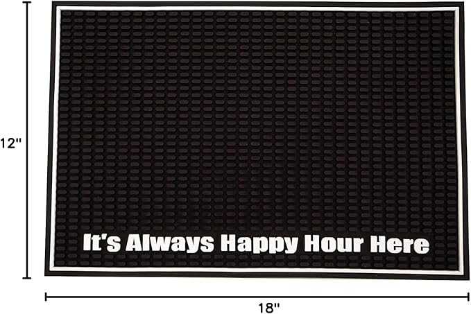 Highball & Chaser Premium Custom Bar Mat 18in x 12in 1cm Thick Durable and Stylish Service Bar Mat for Spills, Coffee, Bars, Restaurants, Counter Top Dish Drying Mat (Happy Hour)