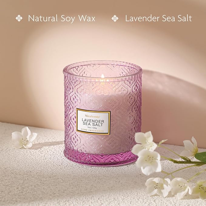 Lavender Sea Salt Scented Candles, 19oz Aromatherapy Candles Gifts for Women, Purple Luxury Large Decorative Candles in Glass, Natural Soy Wax for Home