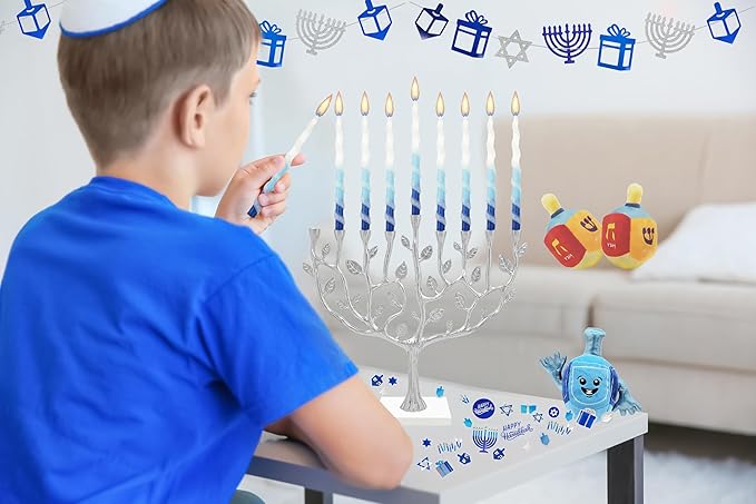 The Dreidel Company Deluxe Twisted Blue & White Hanukkah Menorah Candles for All 8 Nights of Chanukah (2-Pack)