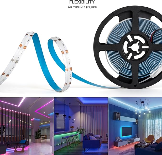 COB LED Strip RGBW 6000K 9.86FT 896LEDs/m DC24V Color Changing Flexible High Density Uniform LED Tape Light 12mm for Under Cabinet (No Power/Controller)