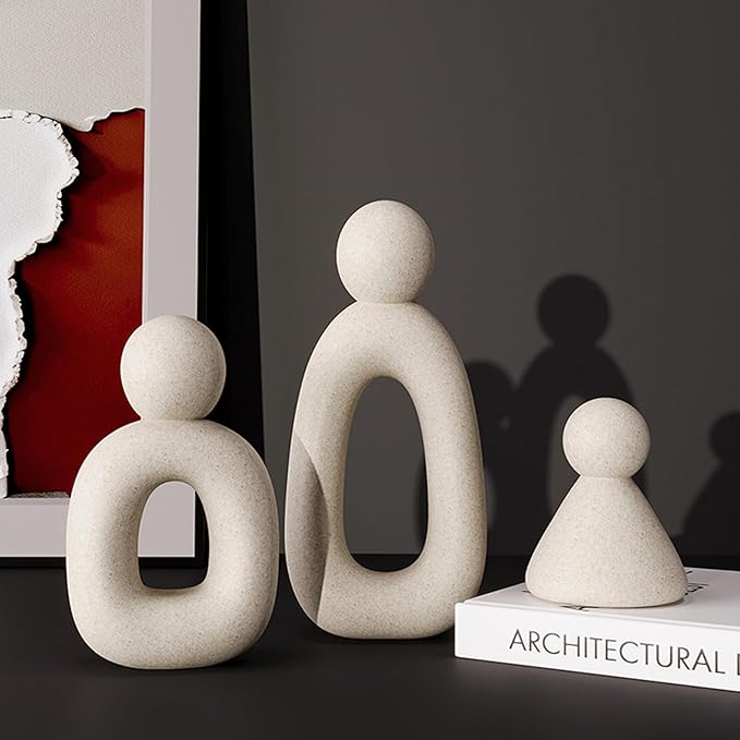 suruim Abstract Family of 3 Figurines Modern Sculptures Home Decorative Accents TV Stand Decor Bookshelf Knick Knacks Gifts for Shelves Entry Way Statues for Home Decor Living Room(Grey)