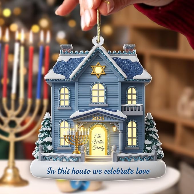 Personalized Hanukkah Ornaments for Tree - Custom 2D Family Christmas Ornaments, Merry Chrismukkah Jewish and Christian Gift, House Warming Gifts New Home Ornament 2025