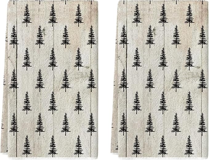 Artoid Mode Wood Xmas Tree Christmas Kitchen Towels Dish Towels, 18x26 Inch Farmhouse Holiday Winter Decoration Cleaning Set of 2
