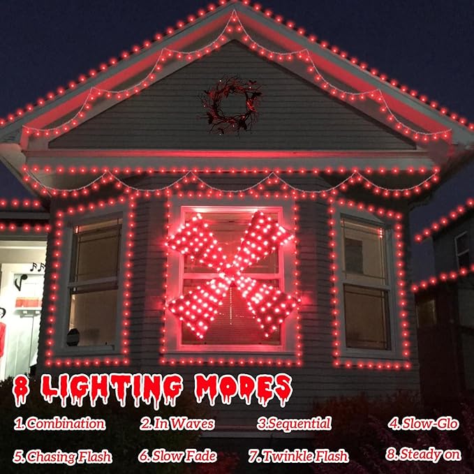 YEGUO 165ft 500 LED Halloween Lights Outdoor Waterproof, Red String Lights Indoor Plug in, 8 Modes Clear Wire for Halloween Holiday Home Tree Garden Patio Decor