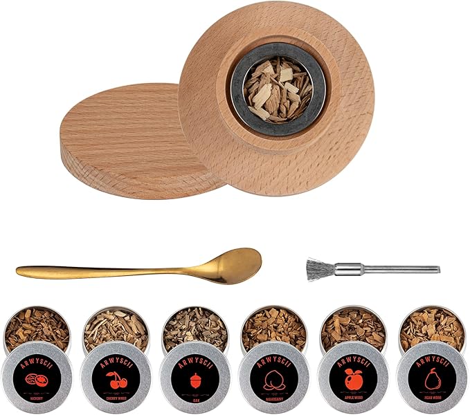 Premium Cocktail Smoker Kit with 6 Wood Smoking Chip Flavors - Perfect for Old-fashioned, Whiskey, and Bourbon Lovers. Great Gift Idea for Husband, or Father's Birthday, Holidays. (Torch Not Included)