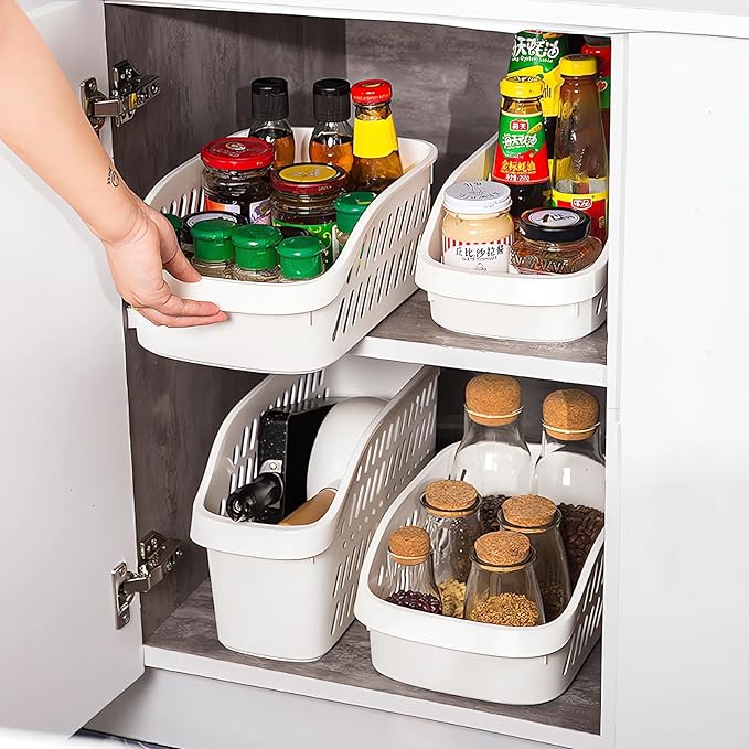 2 Pack Widened Pantry Organizers and Storage with Wheels Pull Out Kitchen Cabinet Organizers and Storage Multi-purpose Rolling Organizer Bin for Food, Snack, Cleaning Supplies
