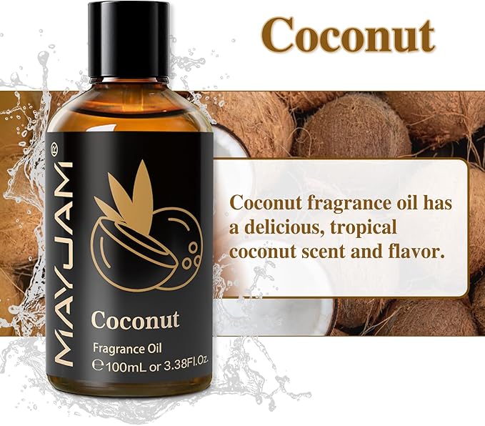 MAYJAM 100ML/3.38FL.OZ Coconut Fragrance Oils with Glass Dropper, Essential Oils for Diffusers for Home, Long Lasting Scented Oils for Diffusers Soap Candle Making