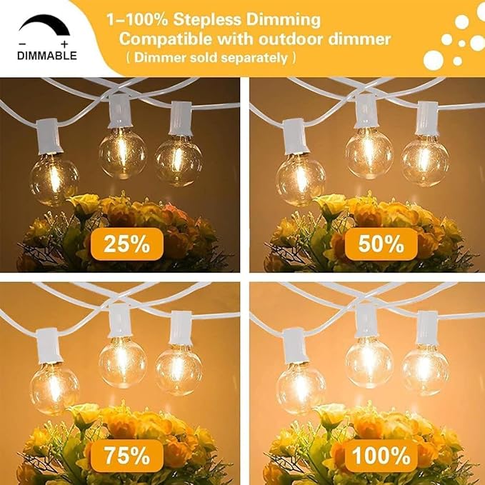 SUNTHIN White Outdoor String Lights, 48FT White Patio Lights with 25 G40 Shatterproof LED Bulbs(1 Spare), Waterproof Hanging Outside Lights for Porch, Deck, Garden, Pergola, Bistro