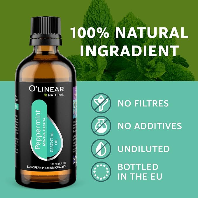 O'linear 3.4 Fl Oz Therapeutic Grade Peppermint Essential Oil for Diffusers for Home, Aromatherapy 100% Pure Mint Oil for Humidifiers, Natural Essential Oils for Candle Making SPA Steam Room Sauna