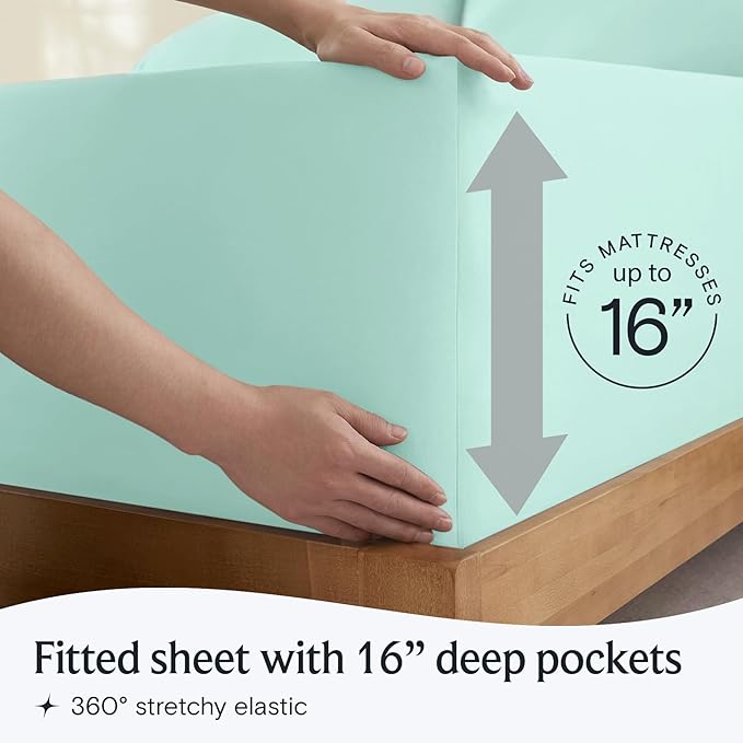 LuxClub 4 PC Sheet Set Bed Sheets Deep Pockets 16" Eco Friendly Wrinkle Free Cooling Machine Washable Hotel Bedding Silky Soft - Aquamarine Full