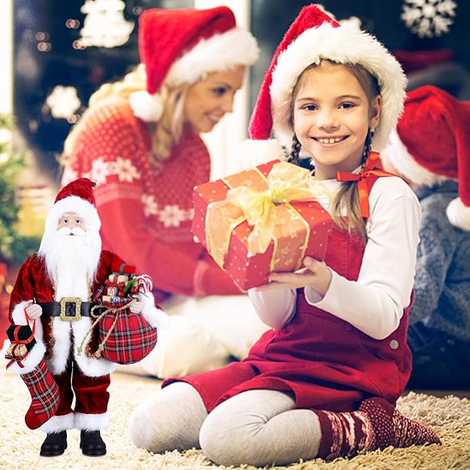 Uten 18" Santa Claus Decorations, Standing Christmas Santa Claus Figurine Figure Decor Christmas Sock and Gifts Bag Christmas Decoration Indoor, Birthday Gifts (Red)